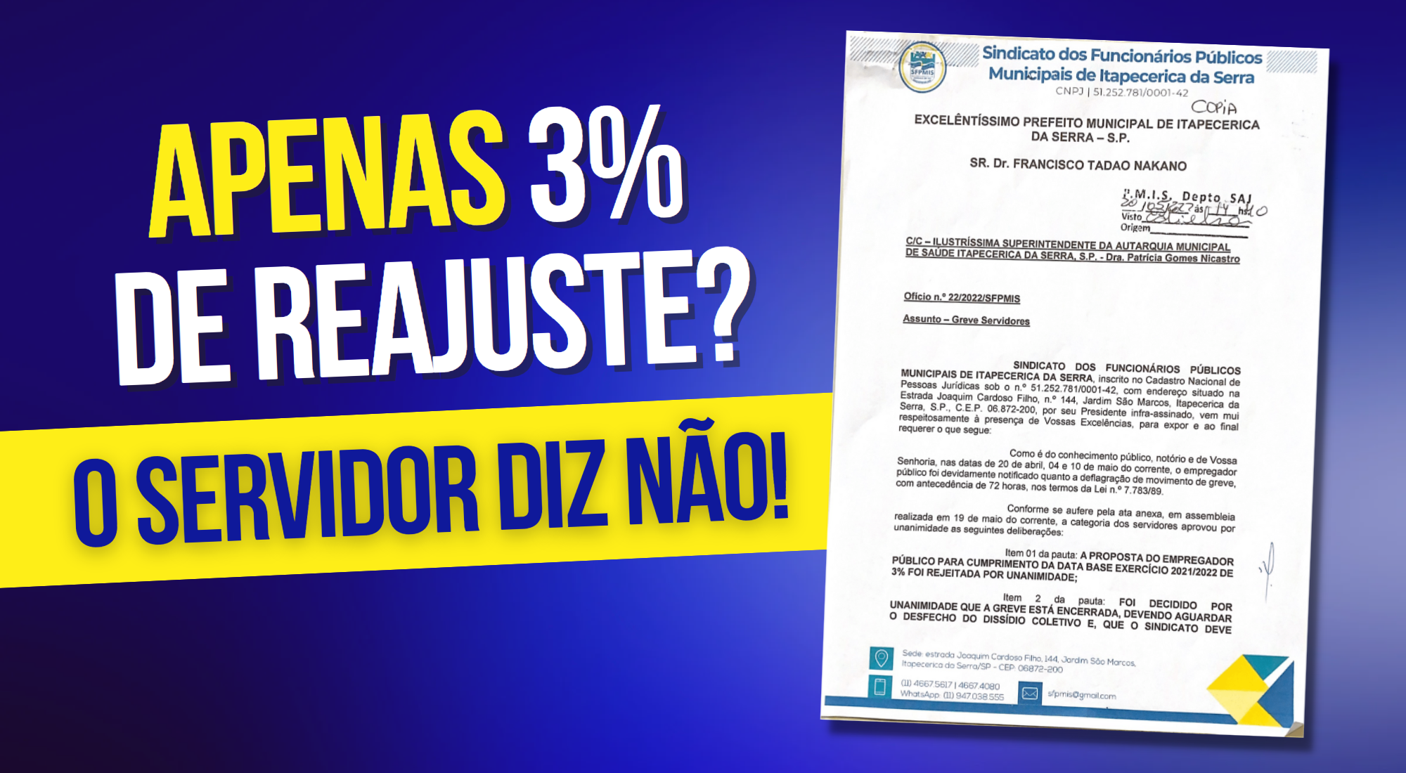 NÃO AOS 3% | Prefeitura, Câmara e Autarquia são notificadas da decisão do funcionalismo